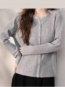 V-Neck Long Sleeve Knitted Open Cardigan